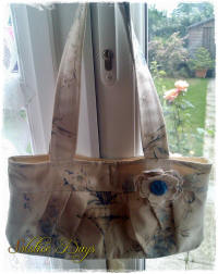 shoulder bag - blue floral linen with corsage